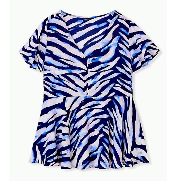 Torrid Plus size Zebra print Goddess blouse V Neck blue new nwt - Picture 1 of 13